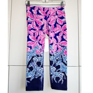 Lilly Pulitzer Luxletic Leggings Navy Blue Pink Size Small Capri Length